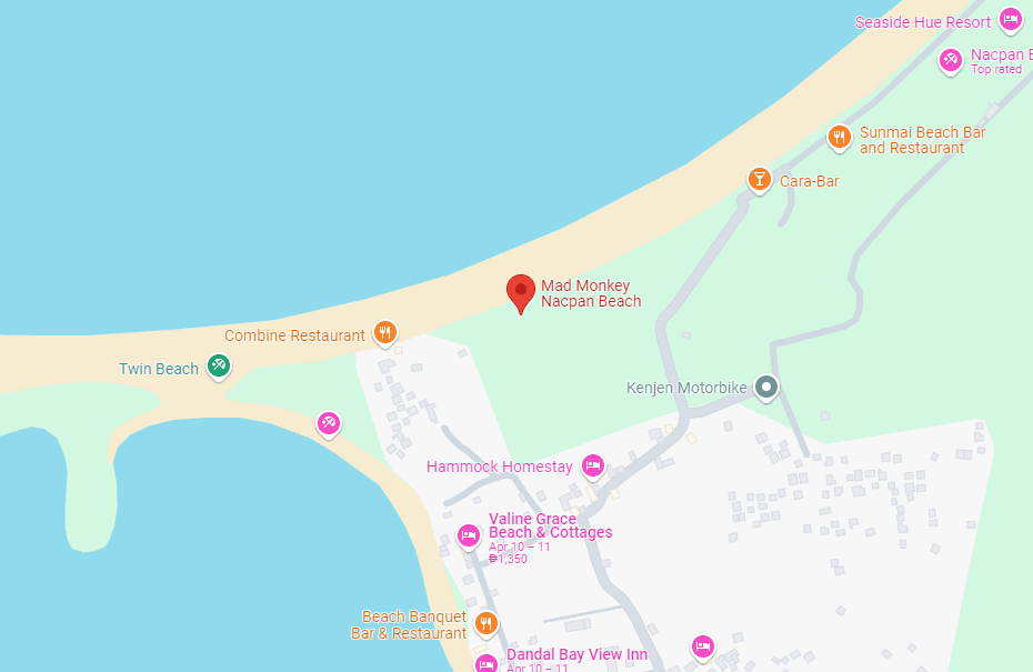 Map showing Mad Monkey Hostel Nacpan Beach, Barangay Bucana, El Nido, Palawan, Philippines